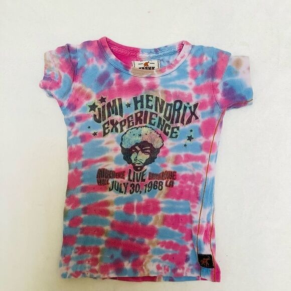 CONCERT TEE SHIRT JIMI HENDRIX SHIRT 4/5 BLUE PINK BROWN TIE DYE UNISEX - Picture 1 of 4